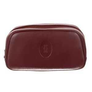 Cartier Deep Bordeaux Burgundy Leather Mini cosmetic/Toiletry Case- Pouche